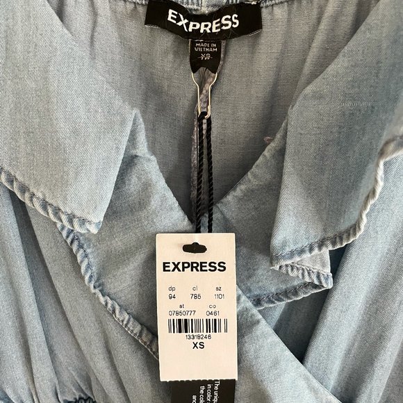 New Express Chambray Ruffle Front Dress - Picture 4 of 5